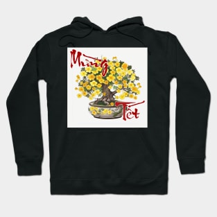 Mung Tet, Lunar New Year, Calligraphy + AI Art, Hoa Mai Hoodie